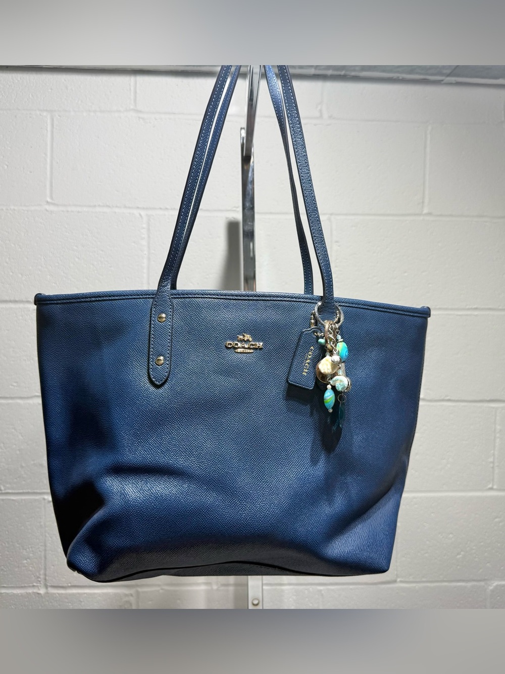 Coach Blue Leather Tote with Charm Accent
